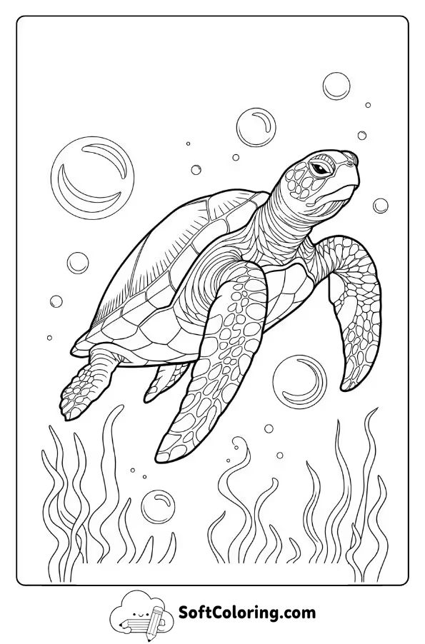 Realistic Sea Turtle with Bubbles