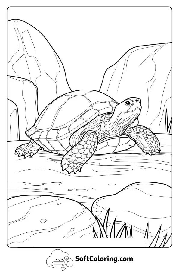 Realistic Turtle in a Rocky Landscape