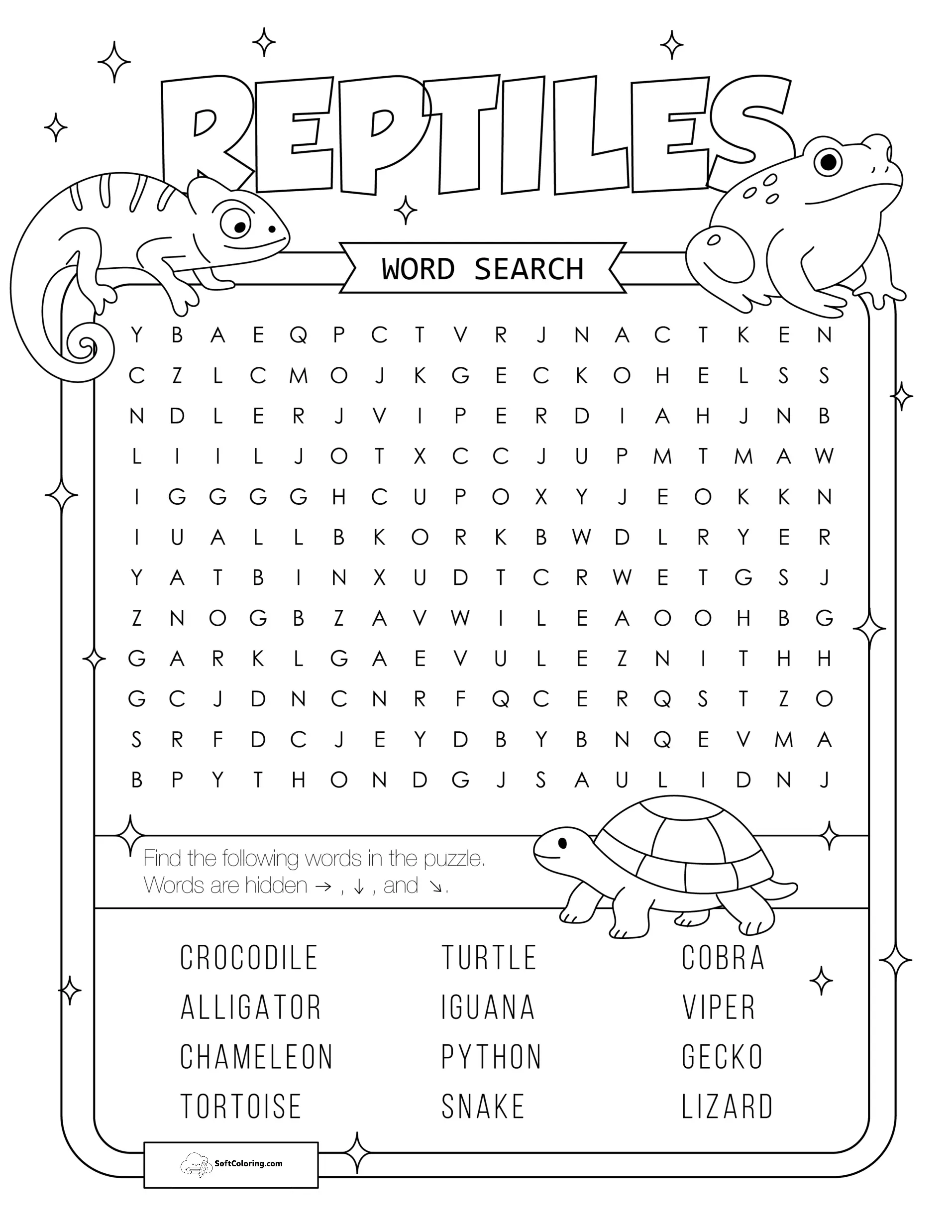 Reptiles Word Search Puzzle