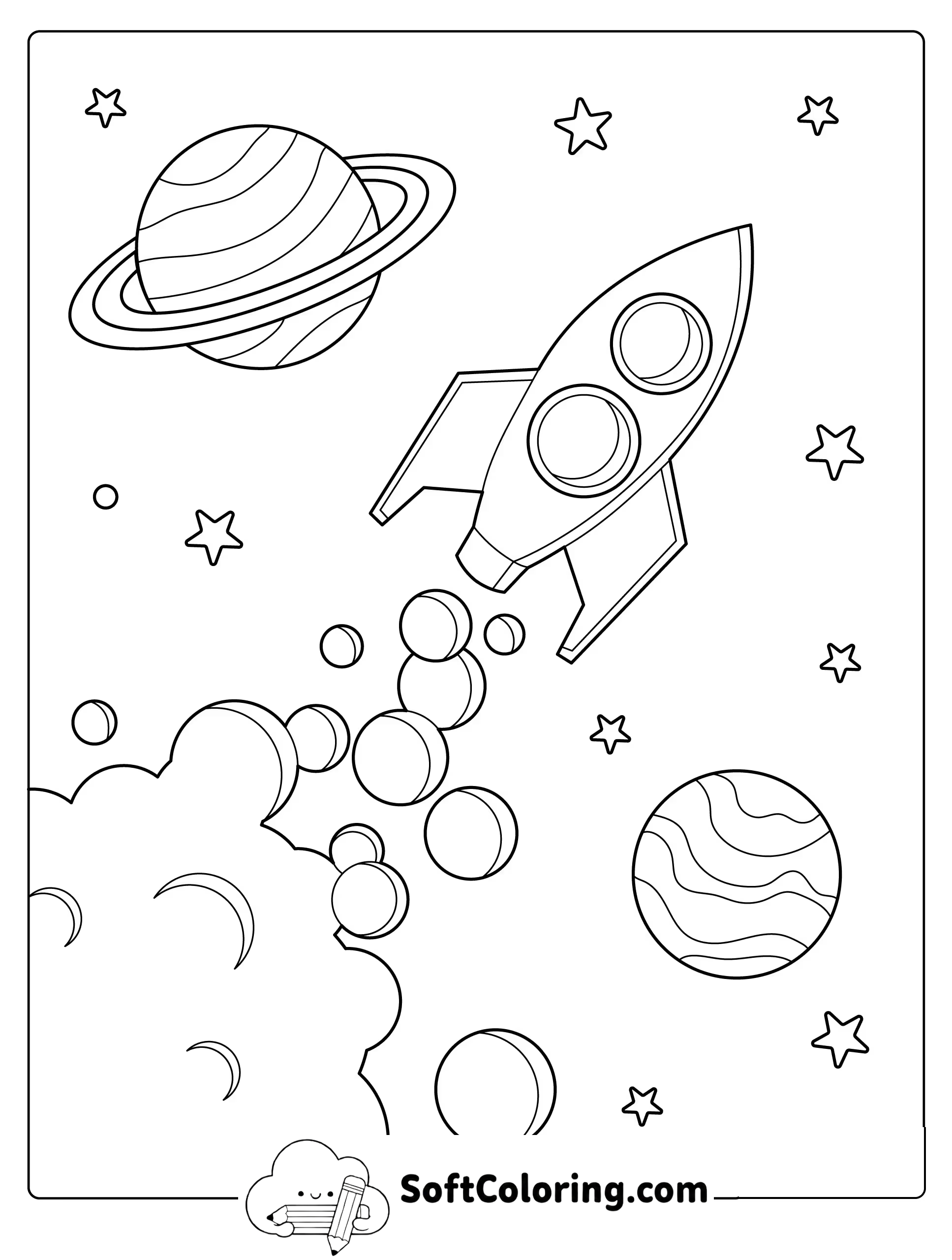 Rocket Exploring Outer Space Coloring Page