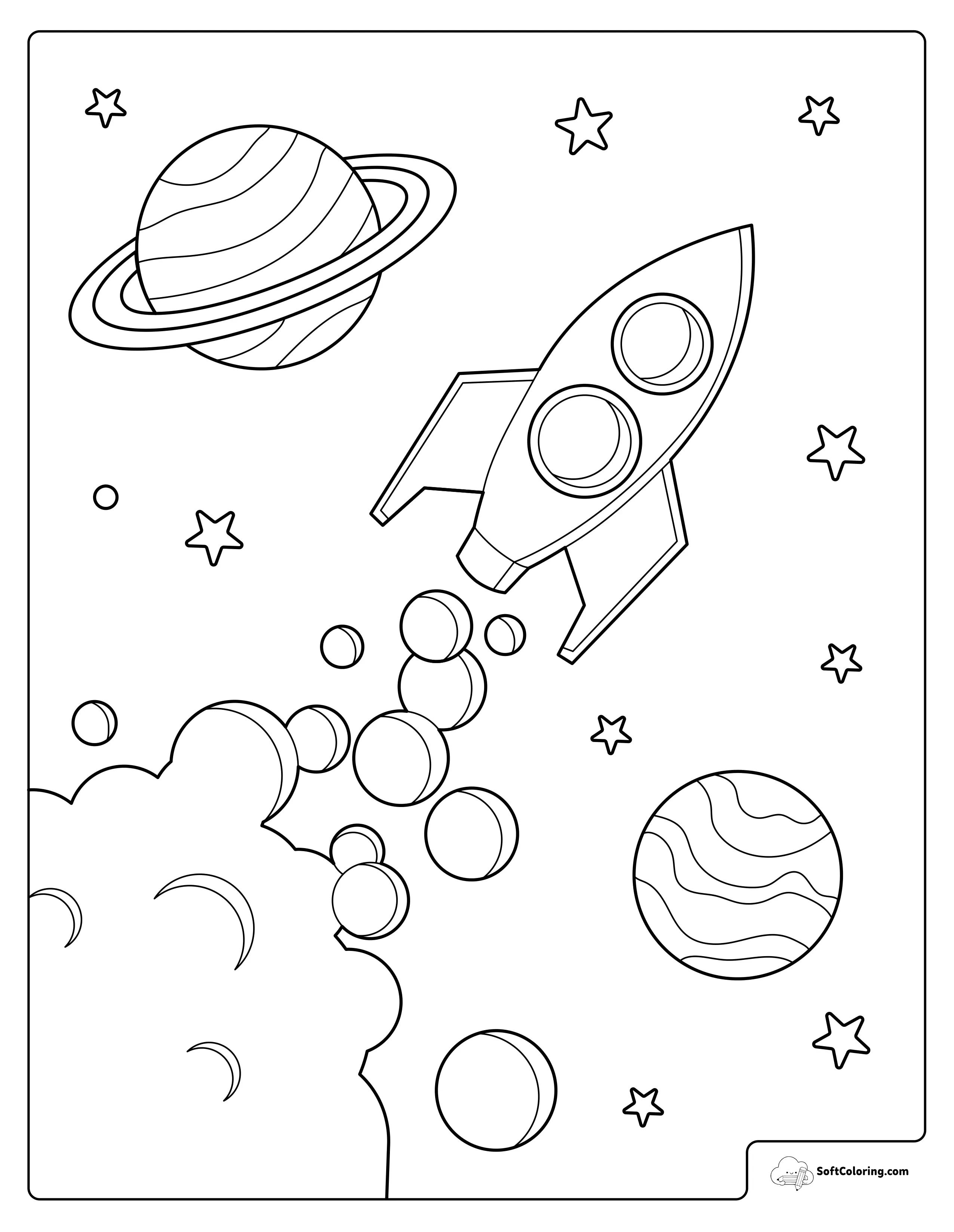 Rocket Exploring Outer Space Coloring Page