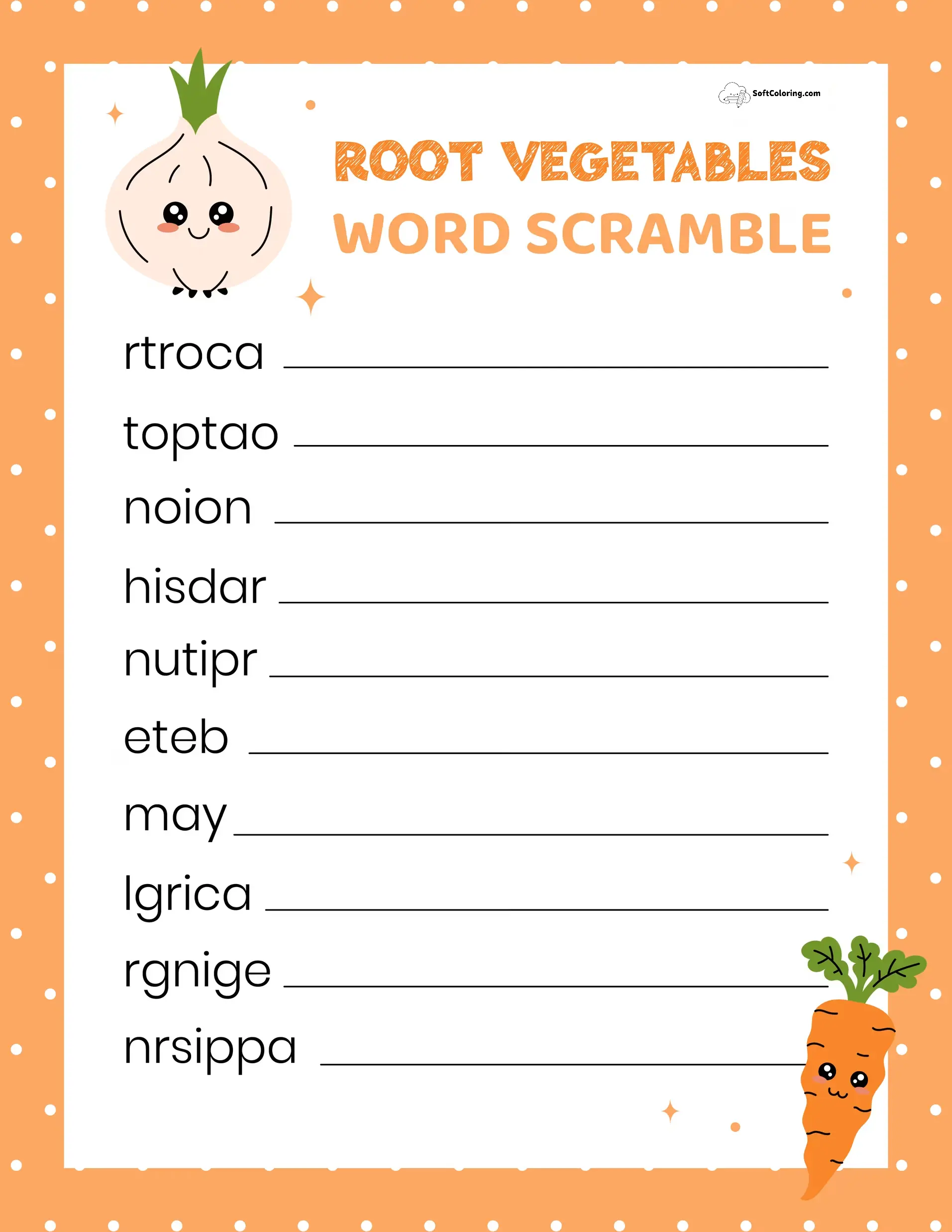 Root Vegetables Word Scramble
