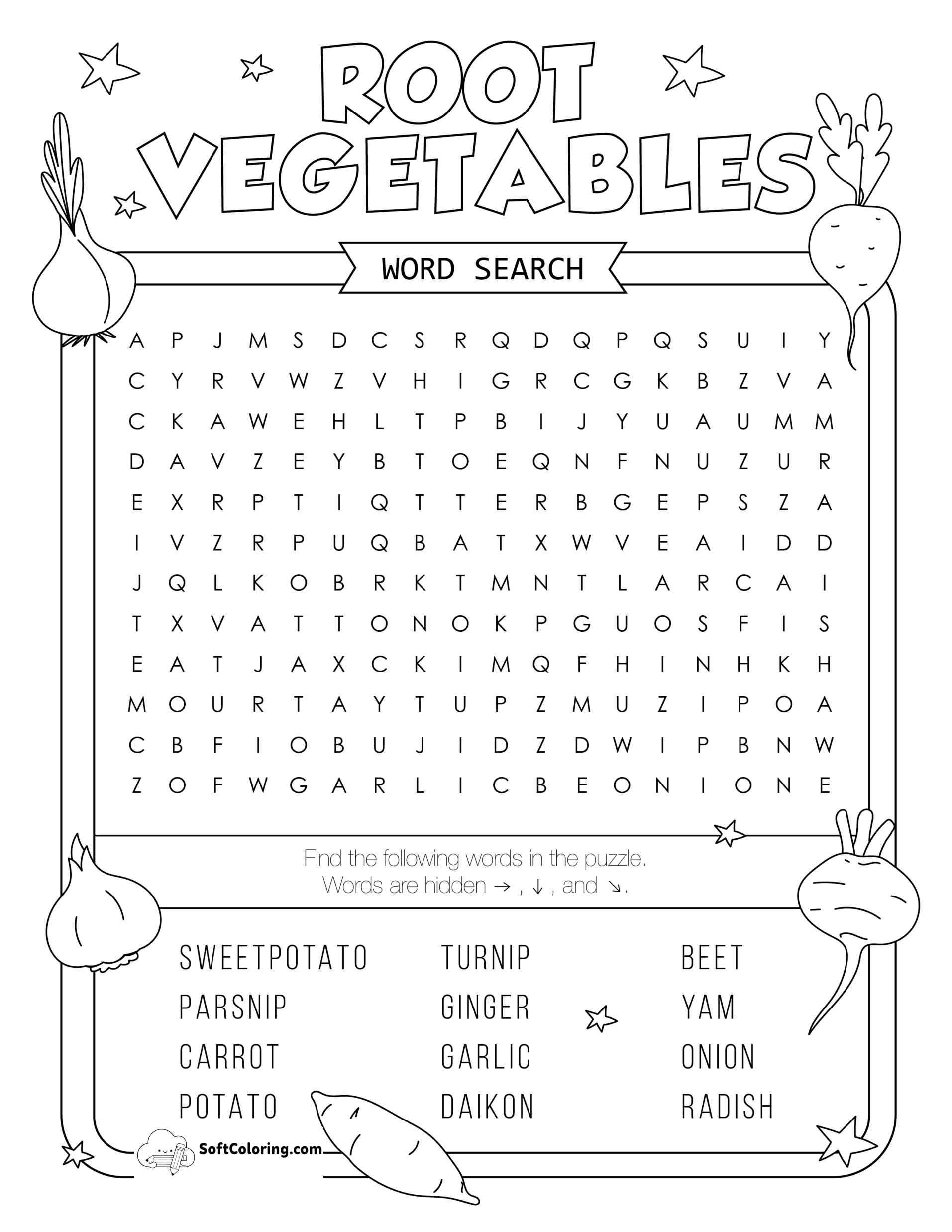 Root Vegetables Word Search Puzzle