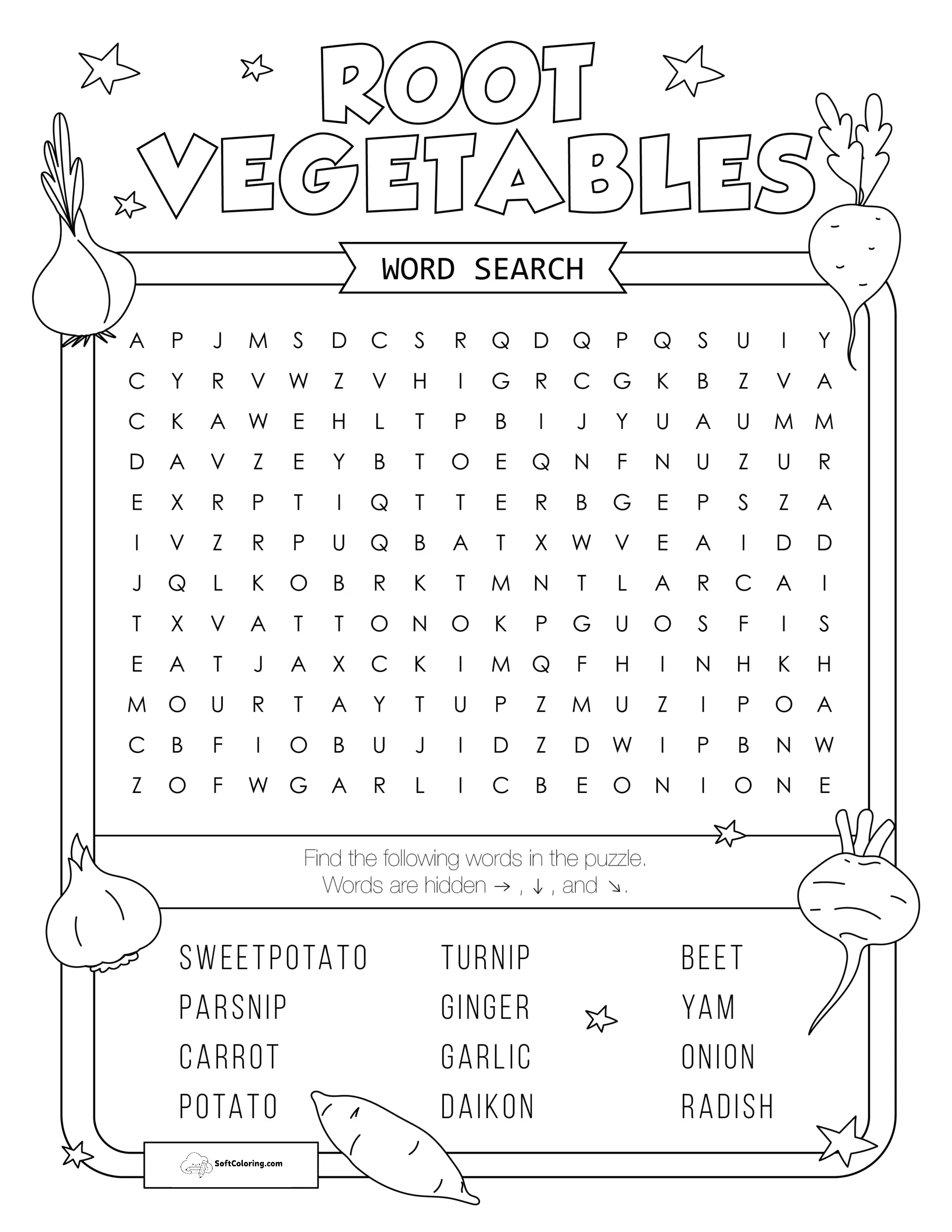 Root Vegetables Word Search Puzzle