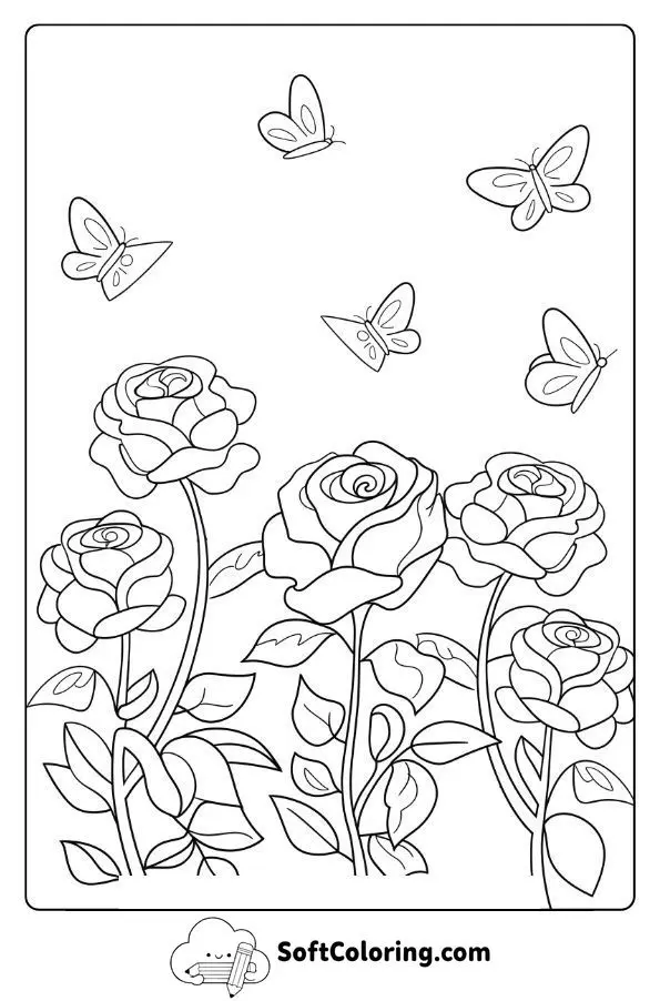 Rose Garden With Butterflies In The Air