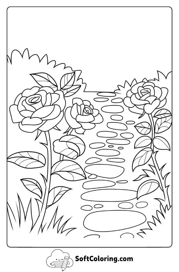 Roses Along a Stone Garden Path