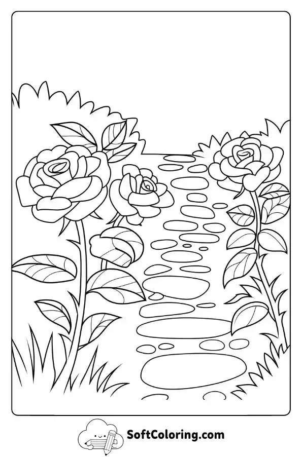 Roses Along A Stone Garden Path