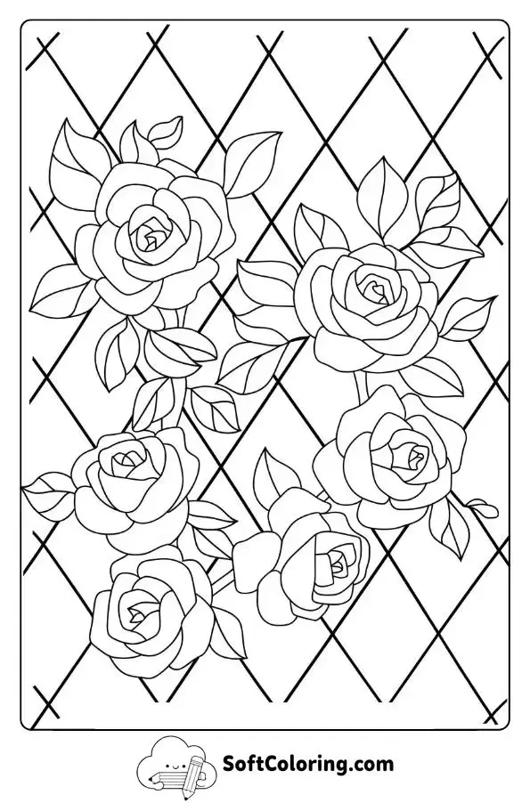 Roses Climbing A Garden Trellis