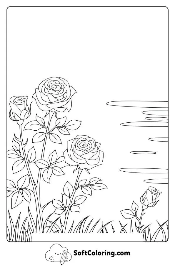 Roses Growing Near A Tranquil Pond