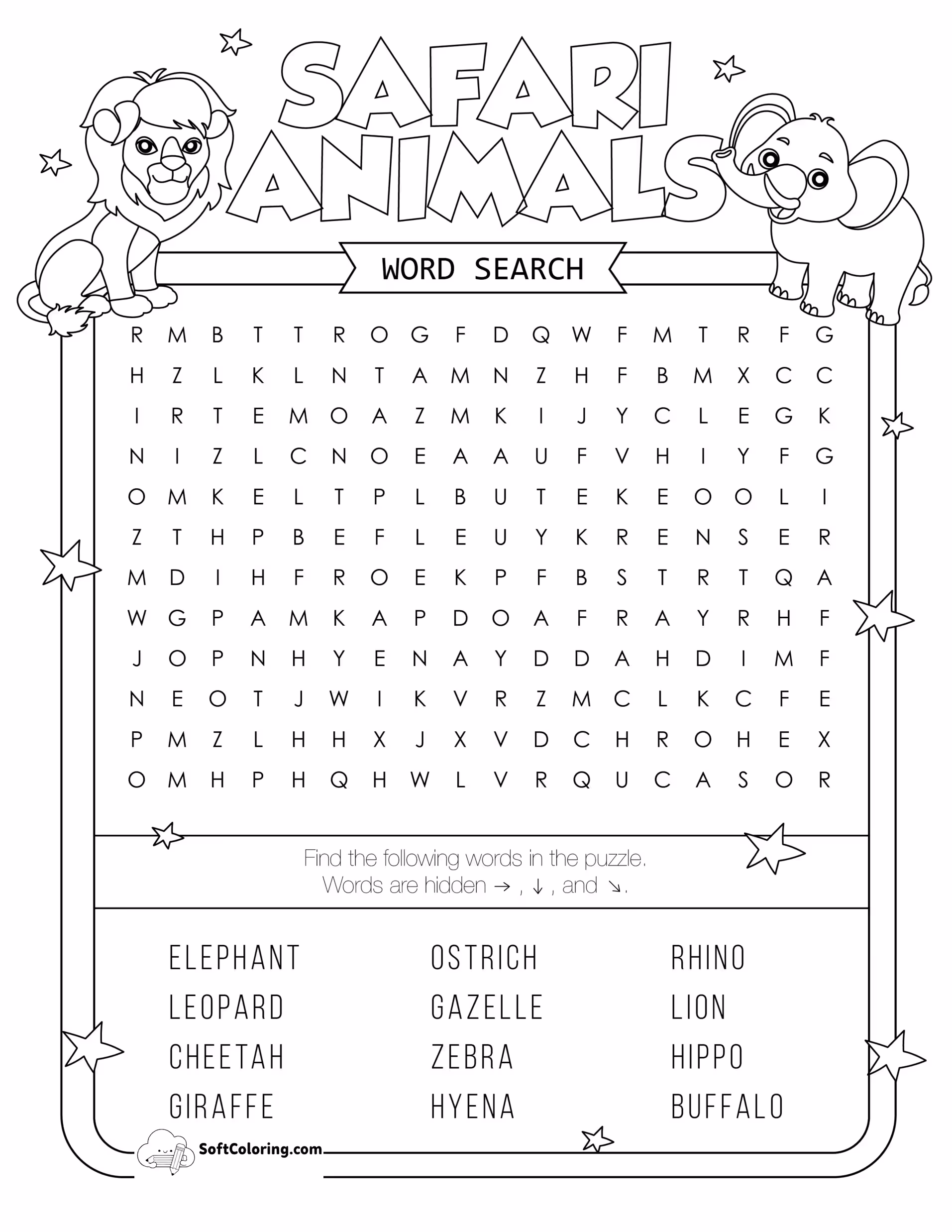 Safari Animals Word Search Puzzle