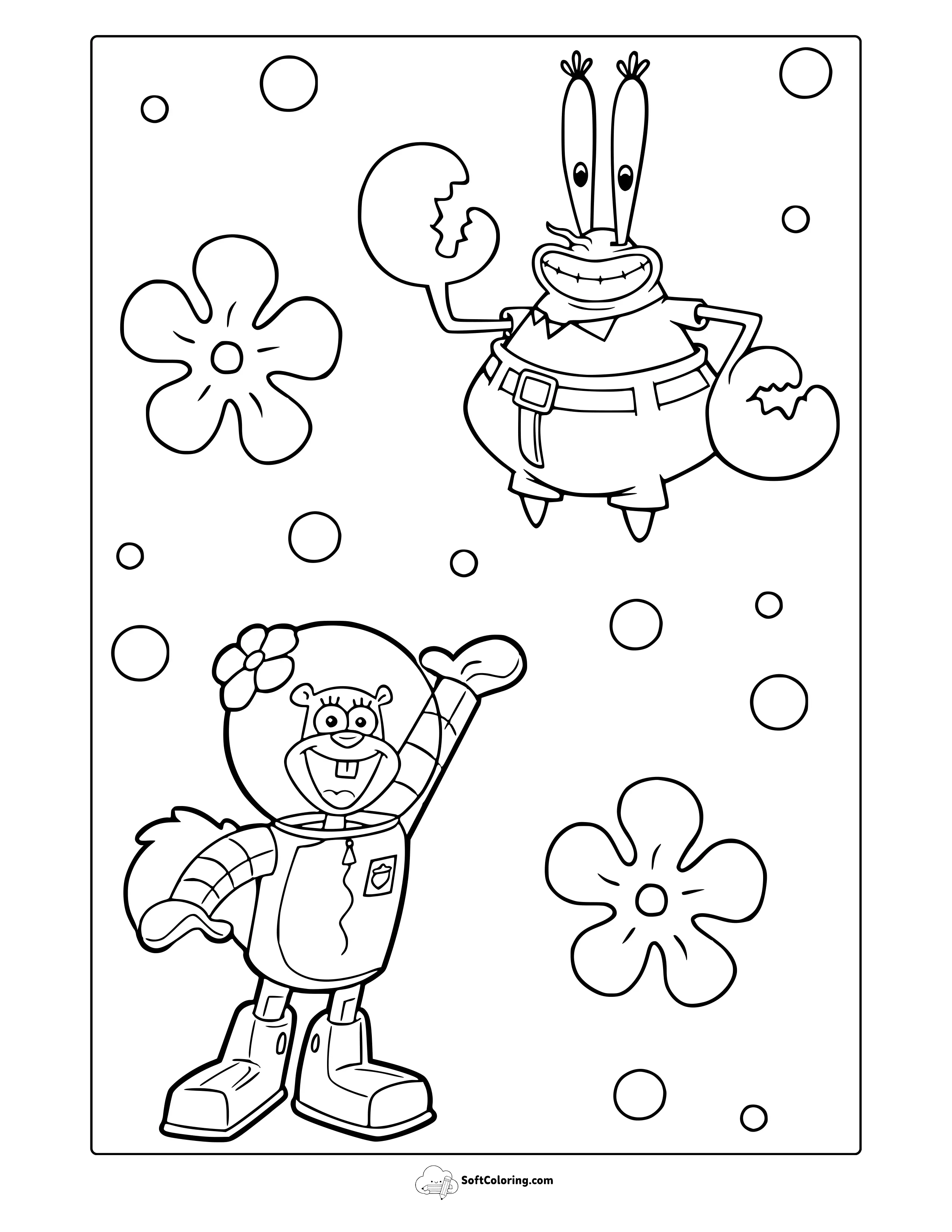 Sandy The Squirrel And Mr. Krabs Coloring Page