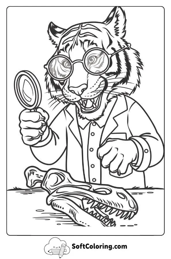 Scientist Tiger Discovering Dinosaurs