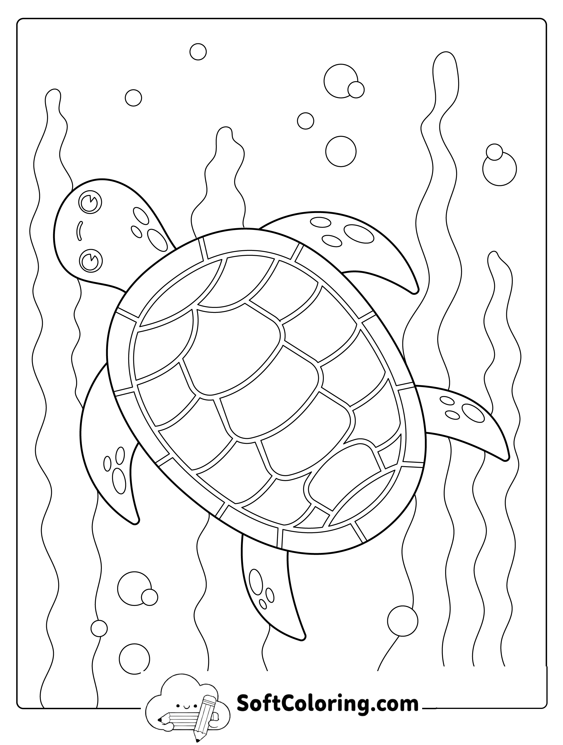 Sea Turtle Underwater Coloring Page