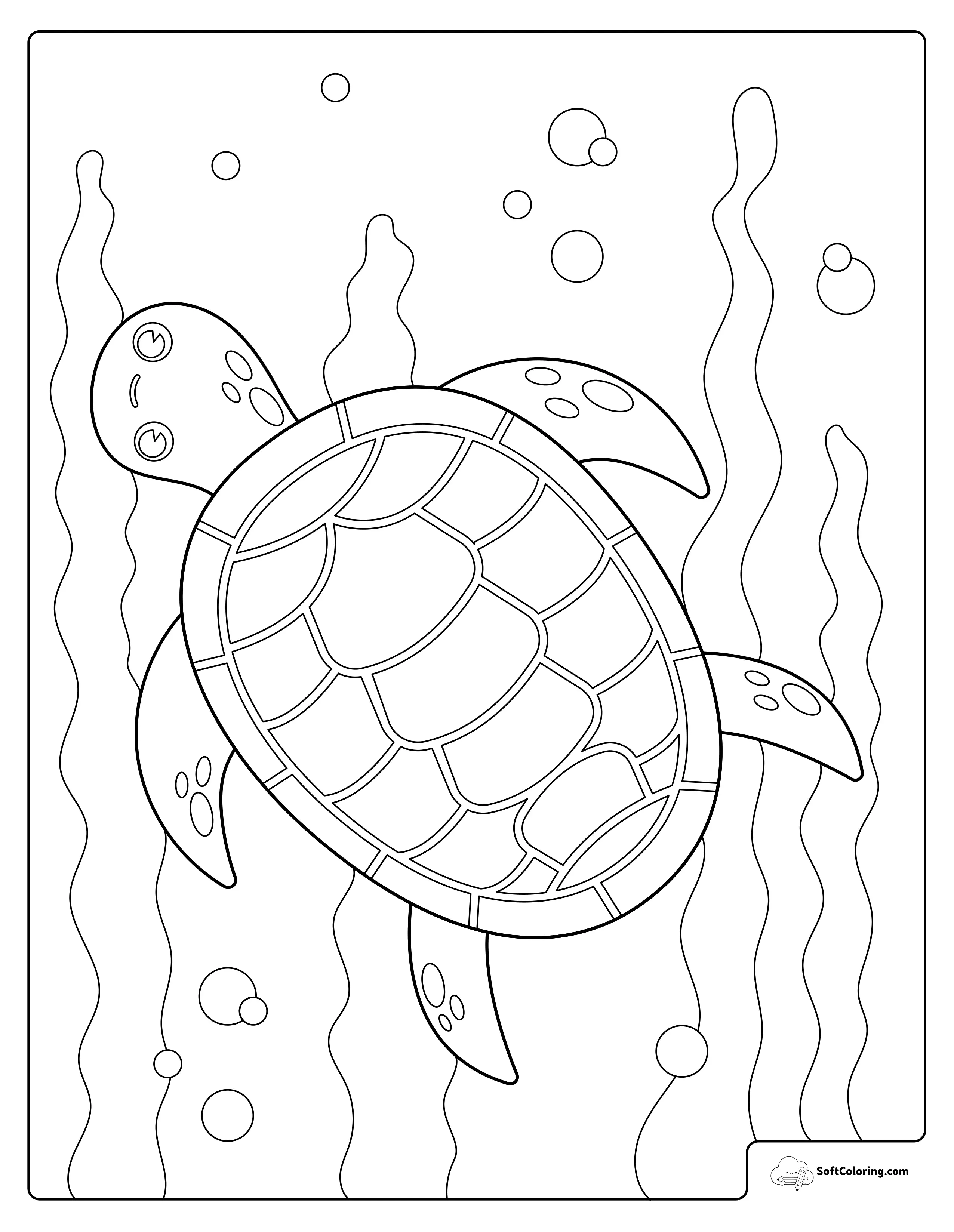 Sea Turtle Underwater Coloring Page