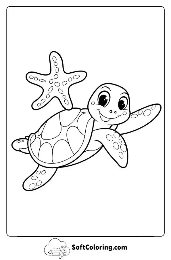 Sea Turtle With A Starfish Friend