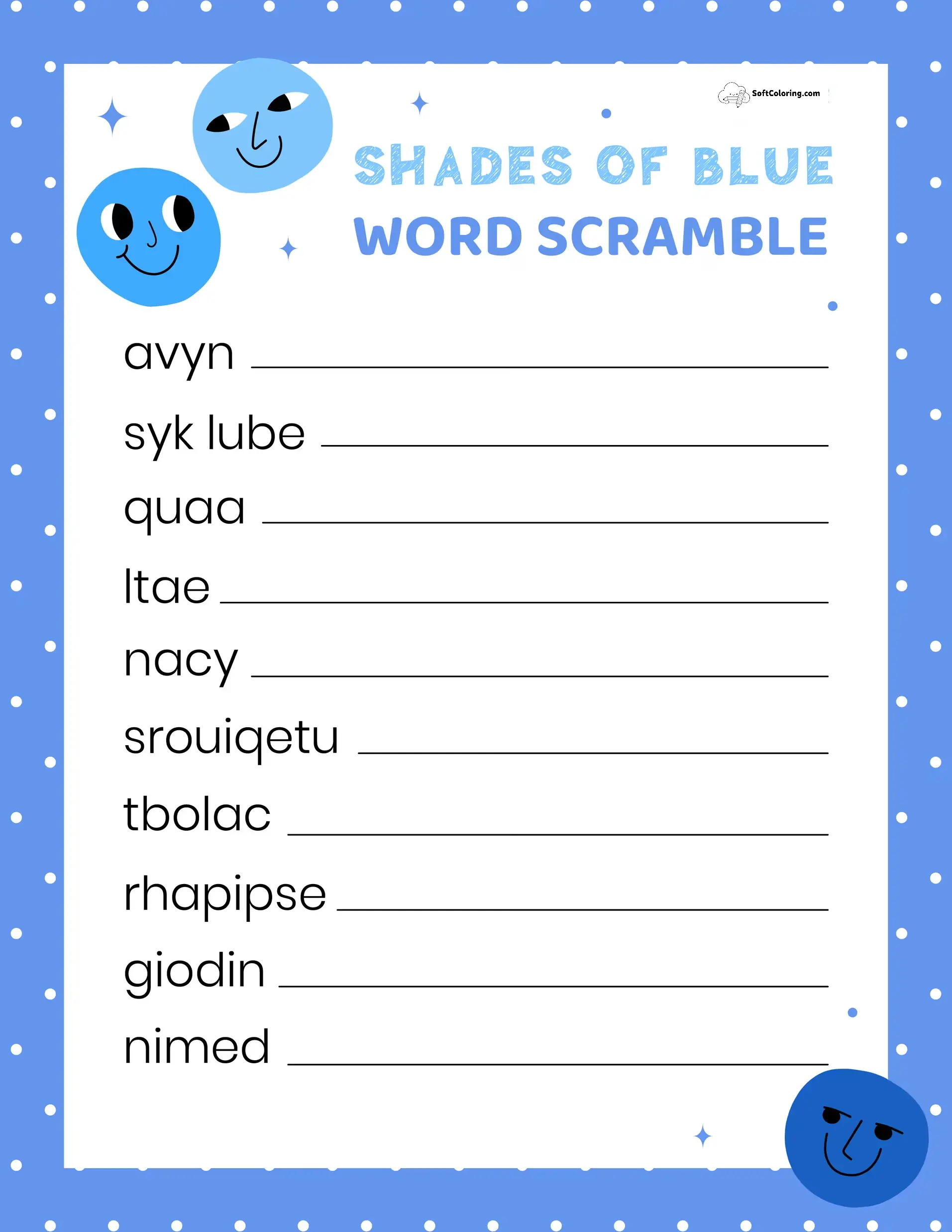Shades Of Blue Word Scramble