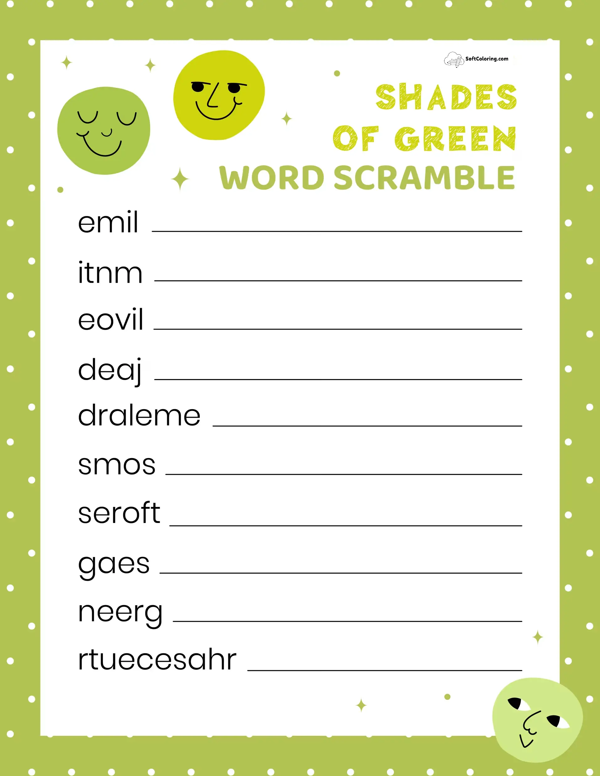 Shades Of Green Word Scramble