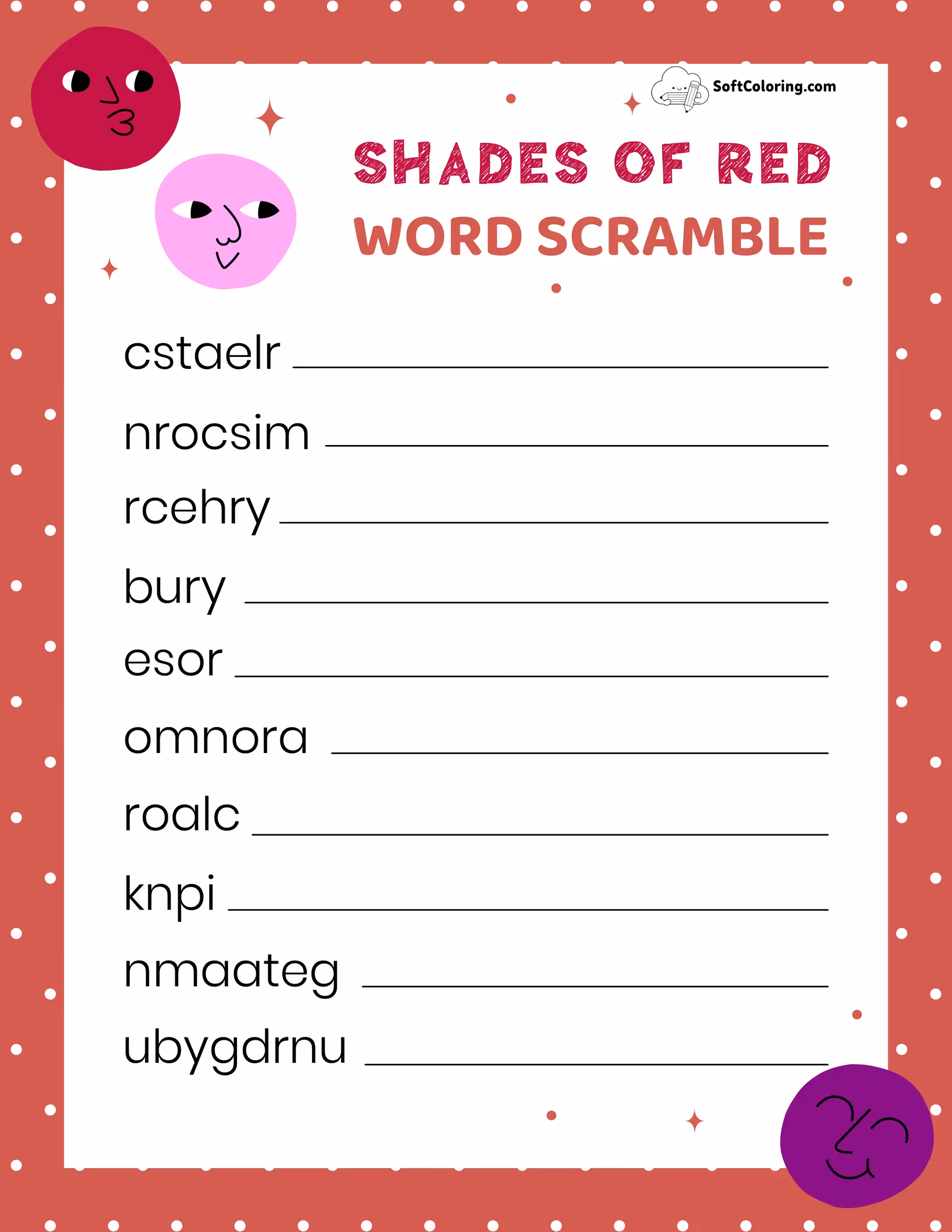 Shades of Red Word Scramble