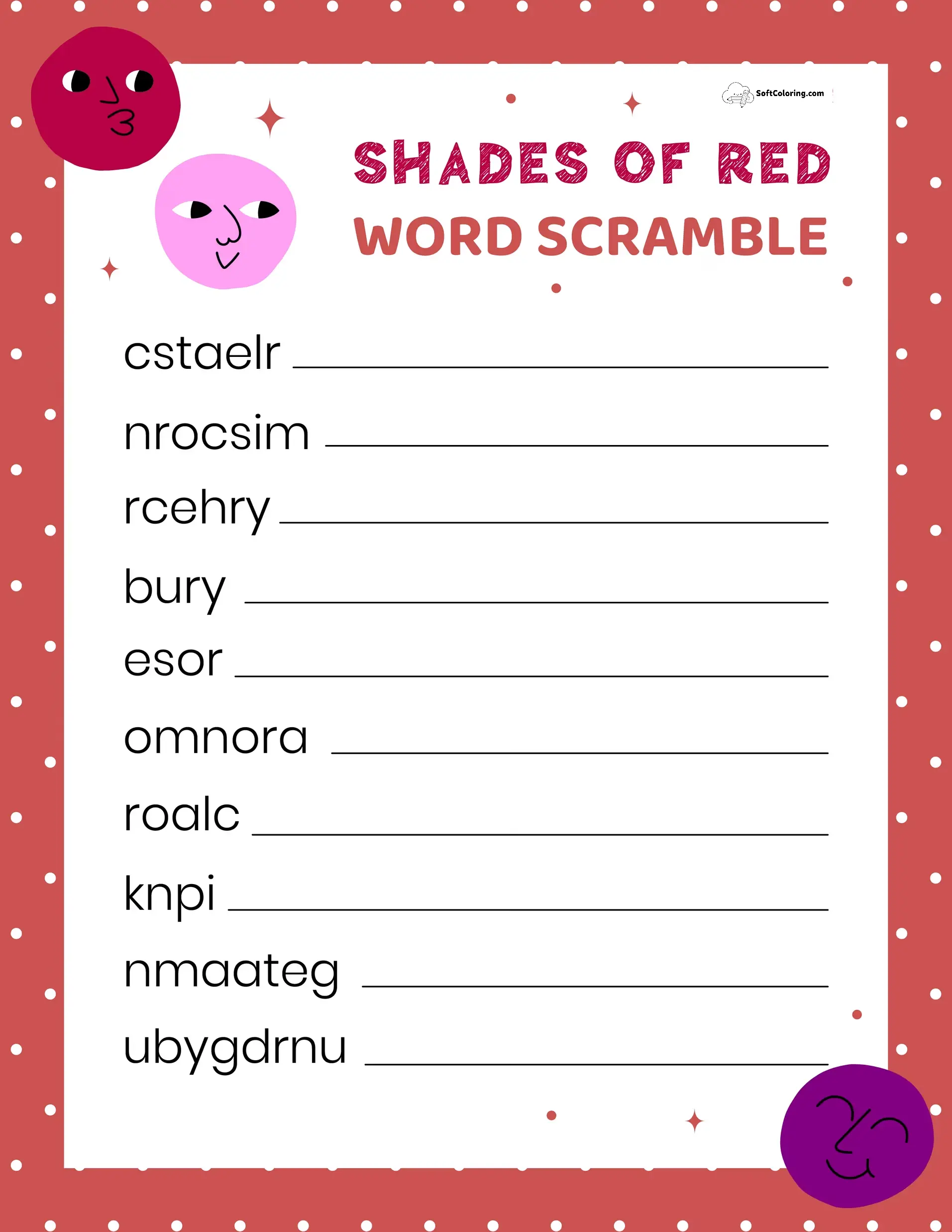 Shades Of Red Word Scramble