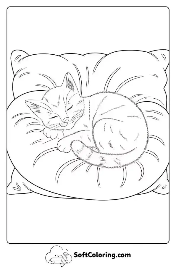 Sleeping Kitten On A Fluffy Pillow