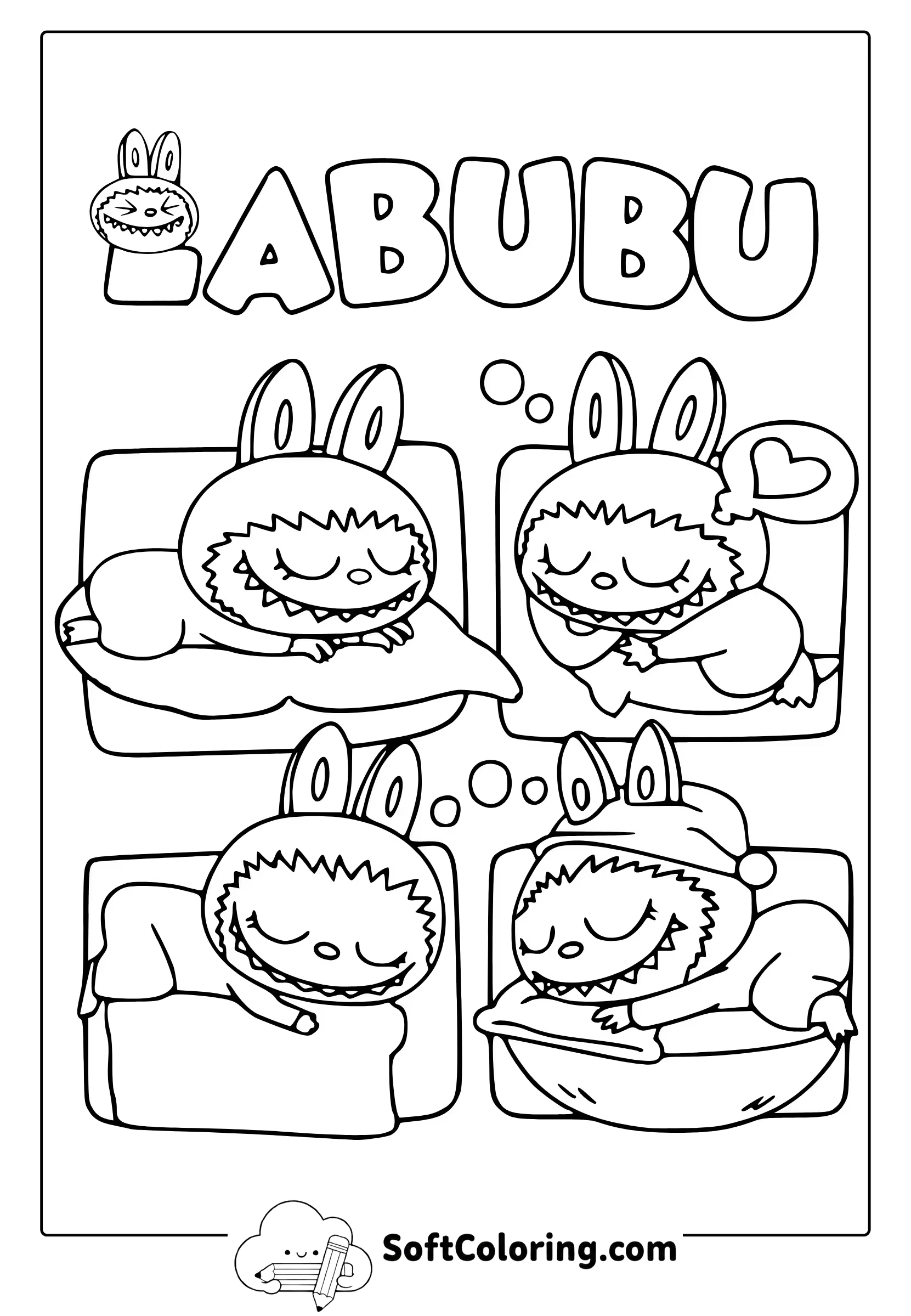Sleeping Labubu Elves Coloring Page