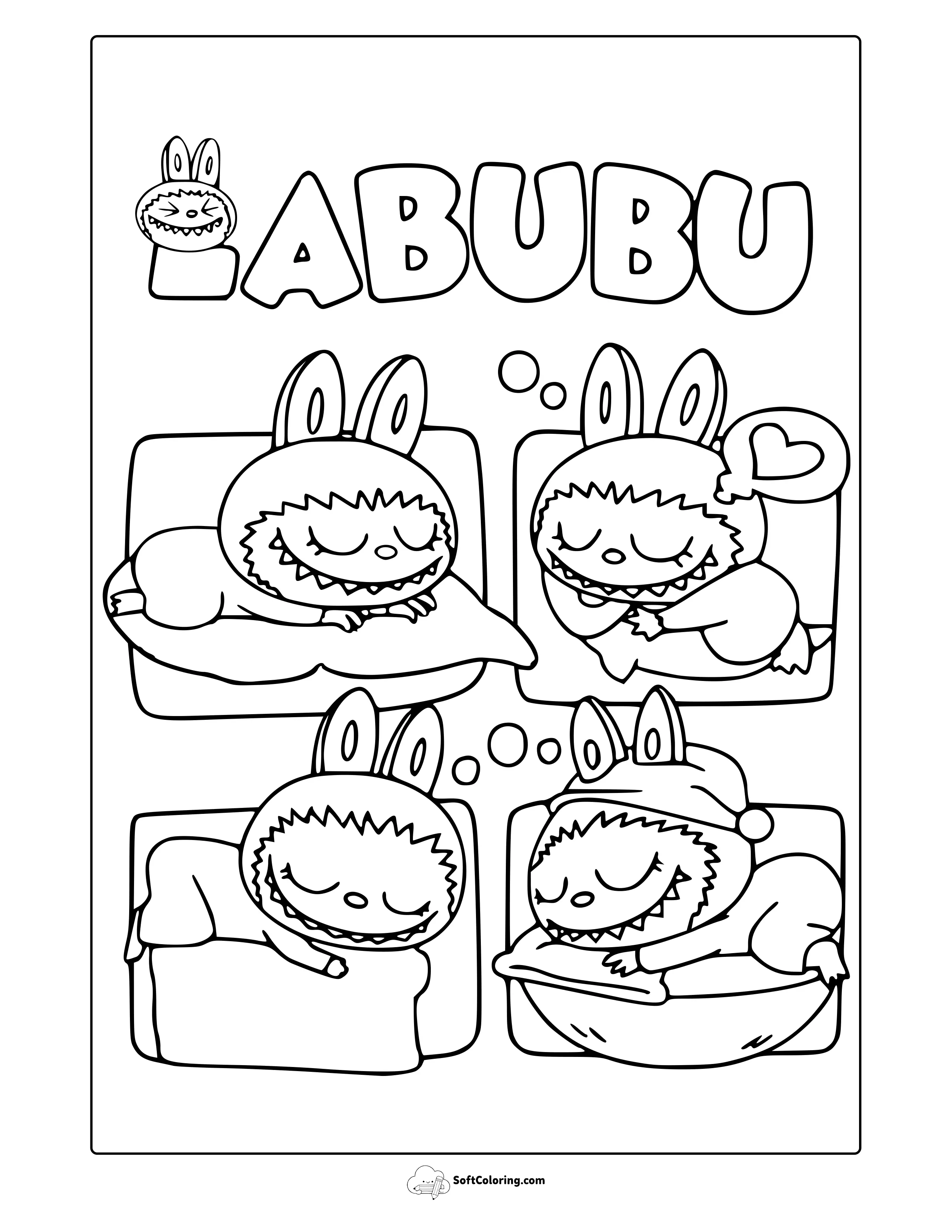 Sleeping Labubu Elves Coloring Page