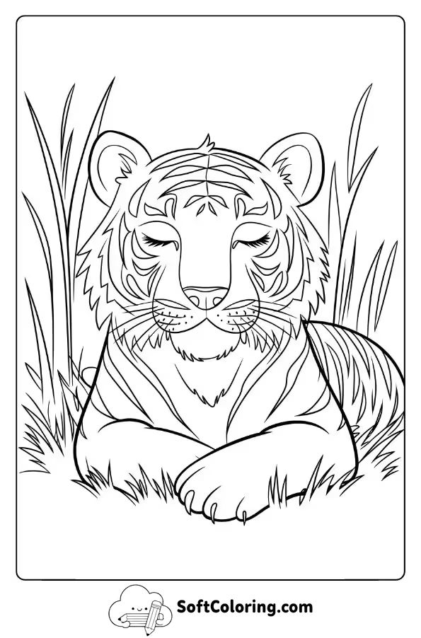 Sleepy Tiger in the Grass