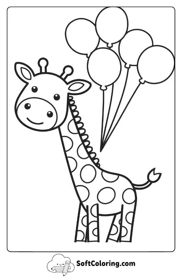 Smiling Cute Giraffe with Colorful Balloons