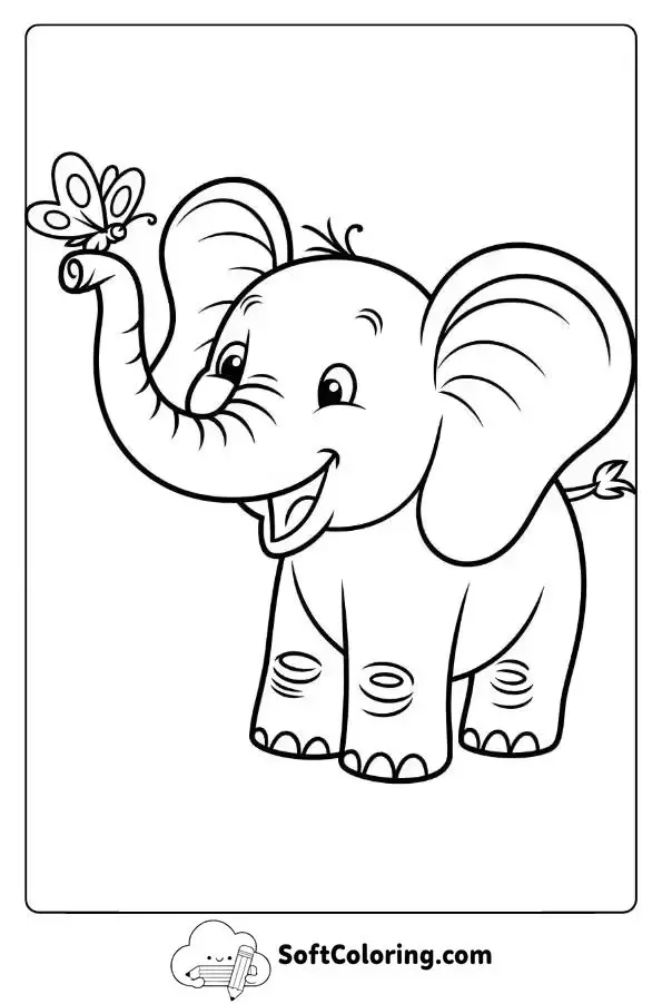 Smiling Elephant With A Butterfly