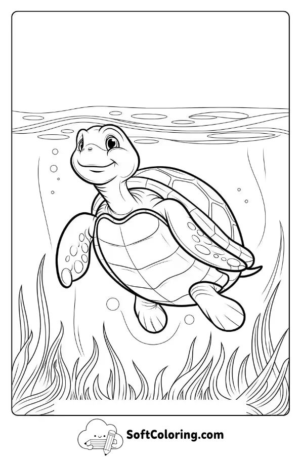 Smiling Turtle Floating in Clear Water