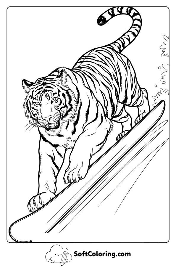 Snowboarding Tiger on a Mountain