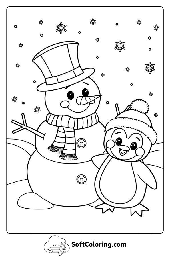 Snowman and Penguin in a Winter Wonderland