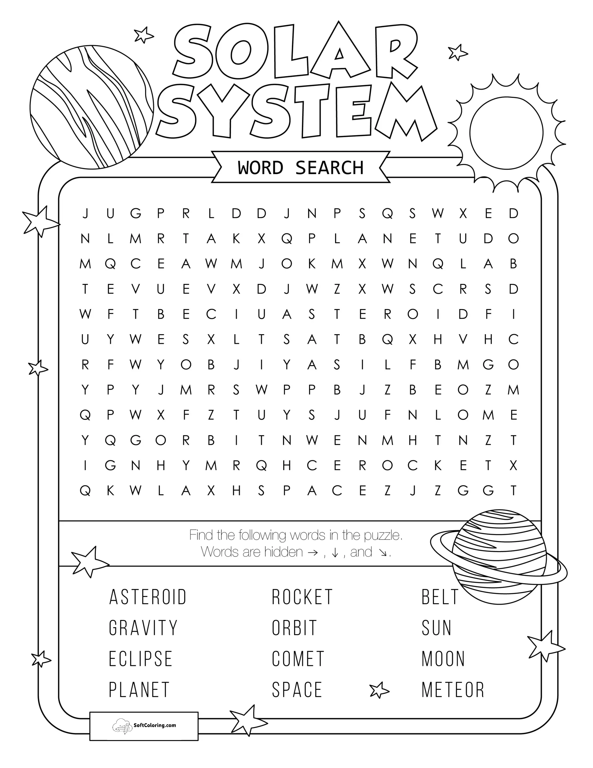 Solar System Word Search Puzzle