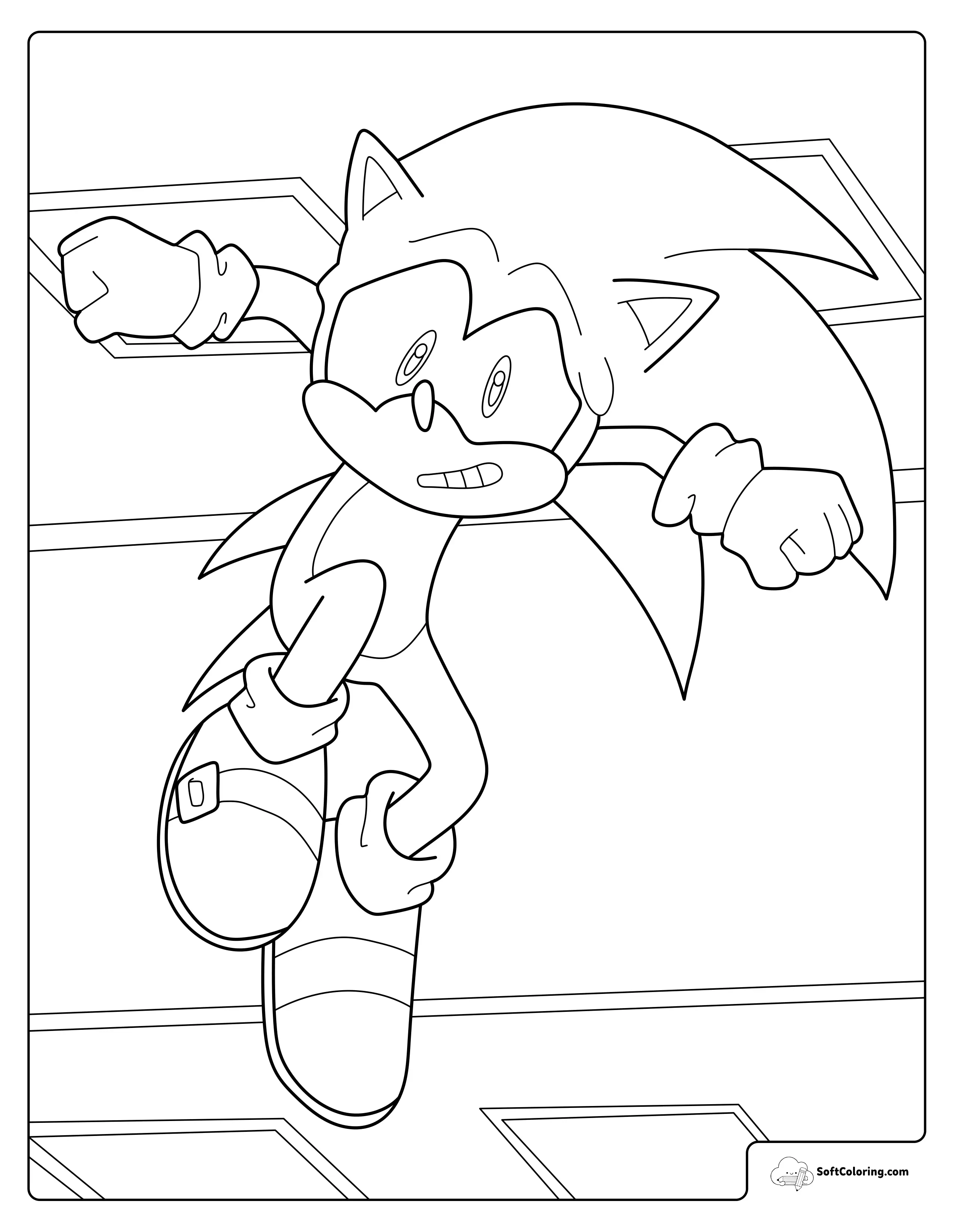 Sonic Jumping Down With A Worried Look