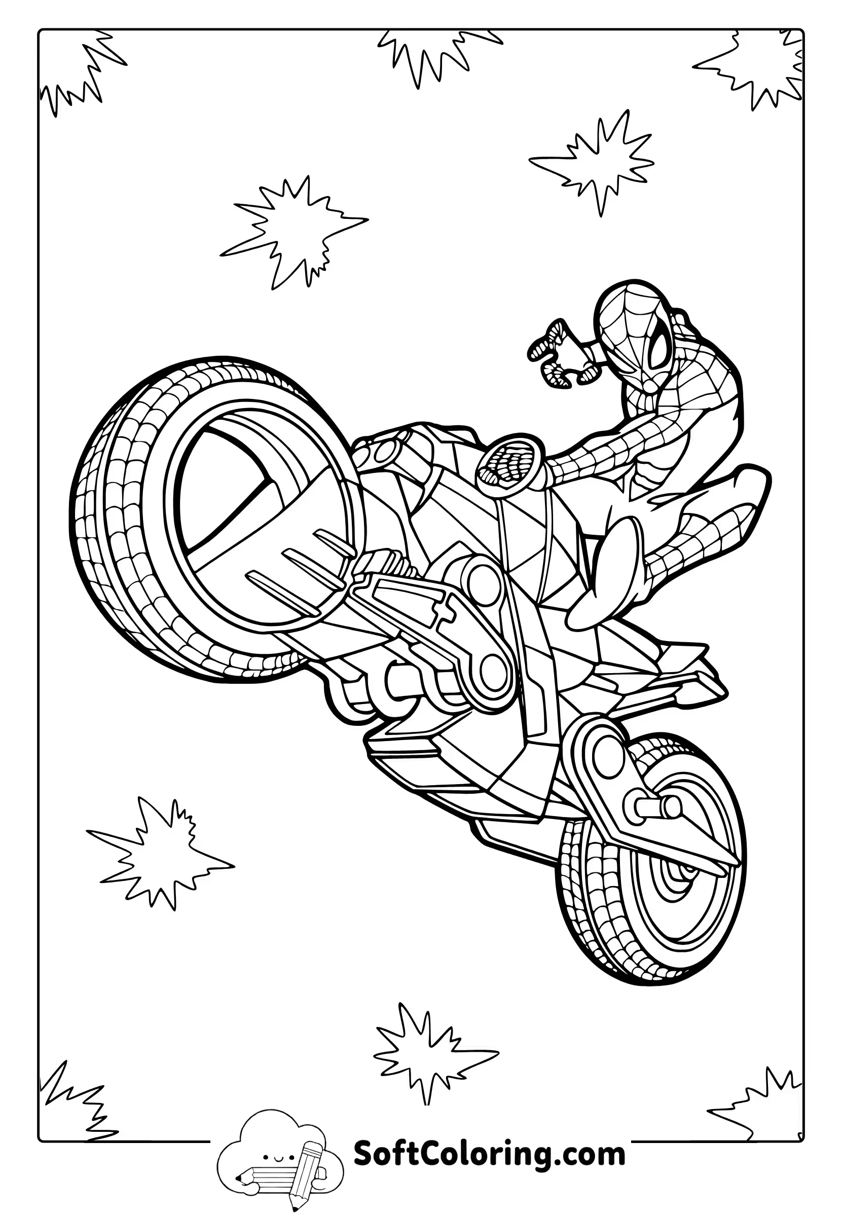 Spider-Man Motorcycle Coloring Page