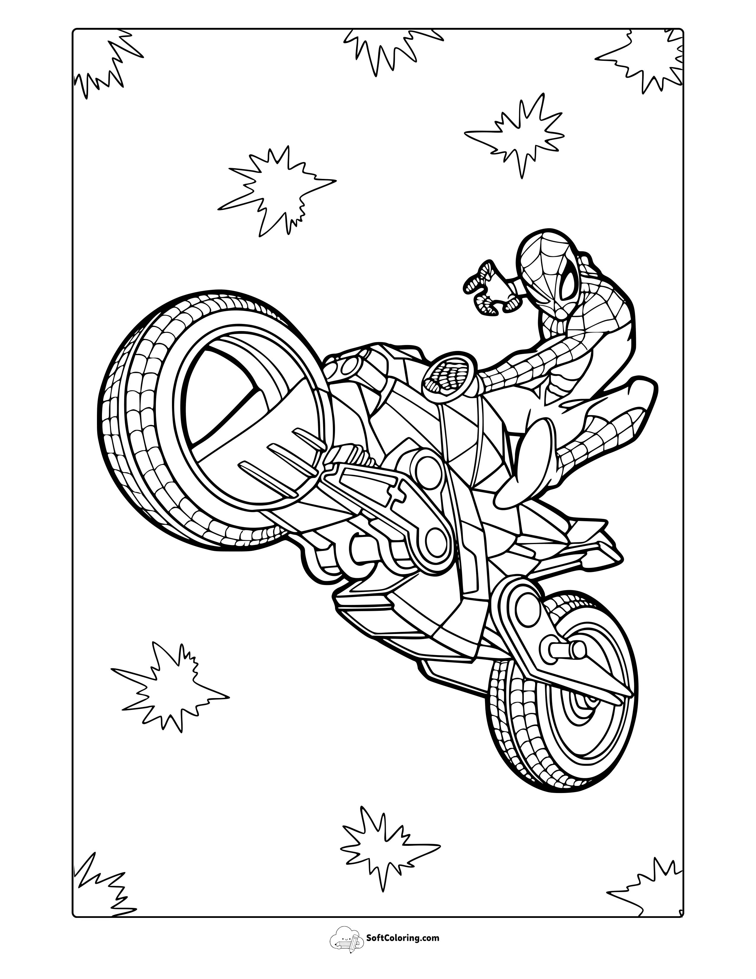Spider-Man Motorcycle Coloring Page