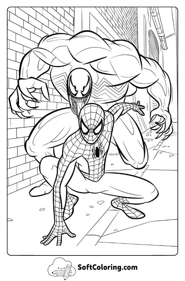 Spider-Man vs. Venom in a Dark Alley Showdown
