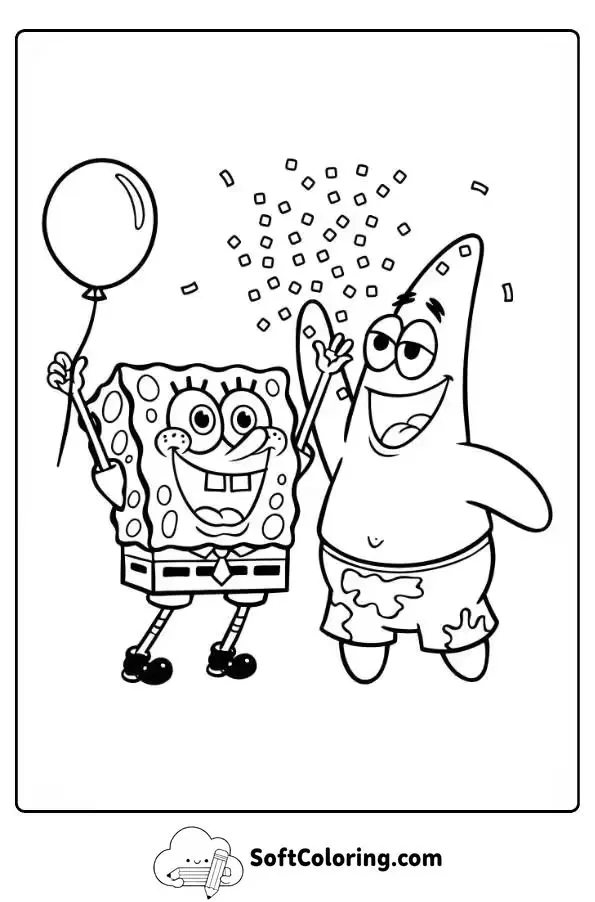 Spongebob And Patrick Celebrating A Party Coloring Page