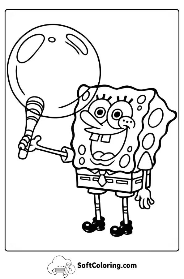 SpongeBob Blowing A Big Bubble Coloring Sheet