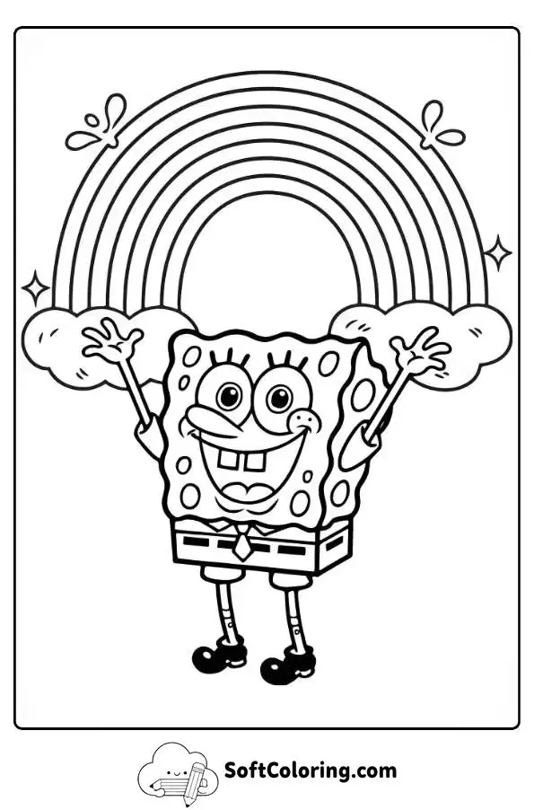 Spongebob Creating A Rainbow With His Hands Coloring Page