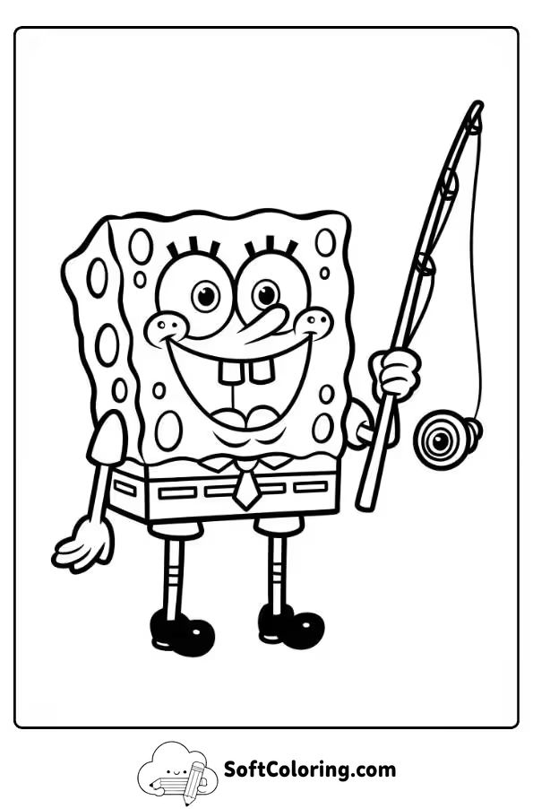 SpongeBob Holding A Fishing Rod Coloring Page