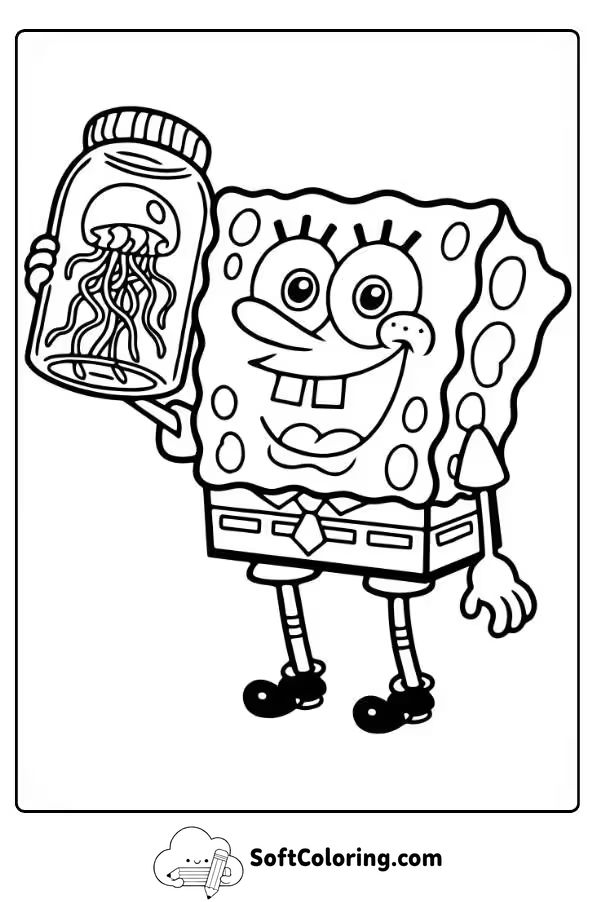 SpongeBob Holding A Jellyfish Jar Coloring Page