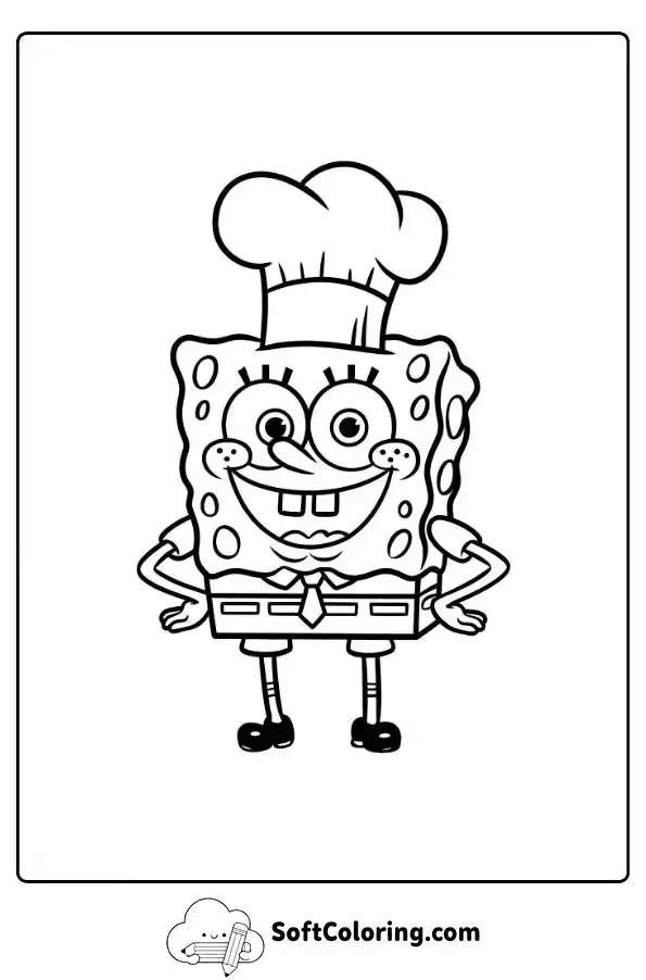 Spongebob Wearing A Chef Hat Coloring Picture