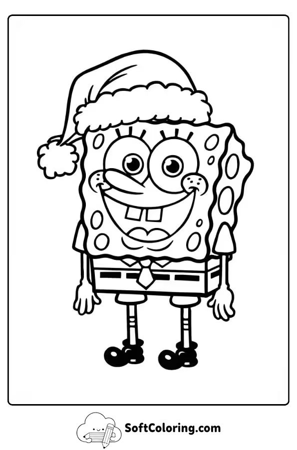 SpongeBob With Santa Hat Coloring Page