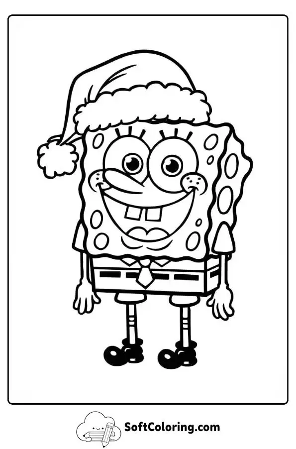 Spongebob With Santa Hat Coloring Page
