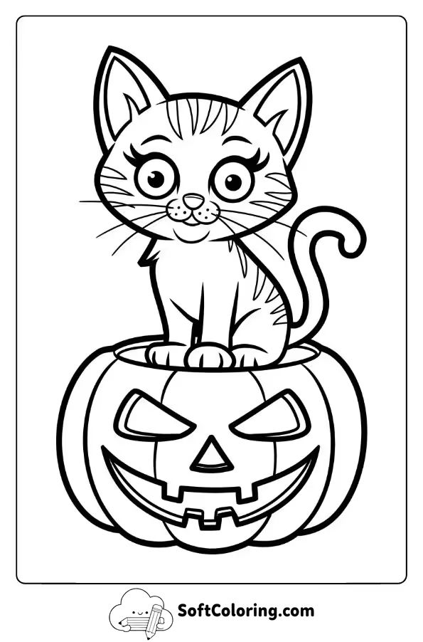 Spooky Kitten Sitting on a Haunted Pumpkin