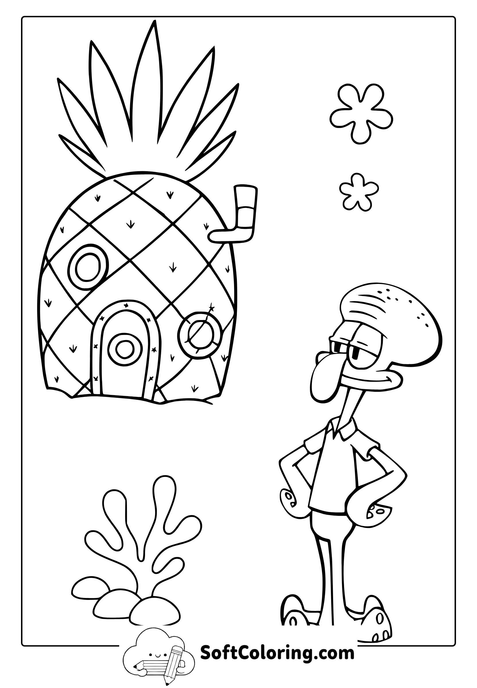 Squidward and Pineapple House Coloring Page