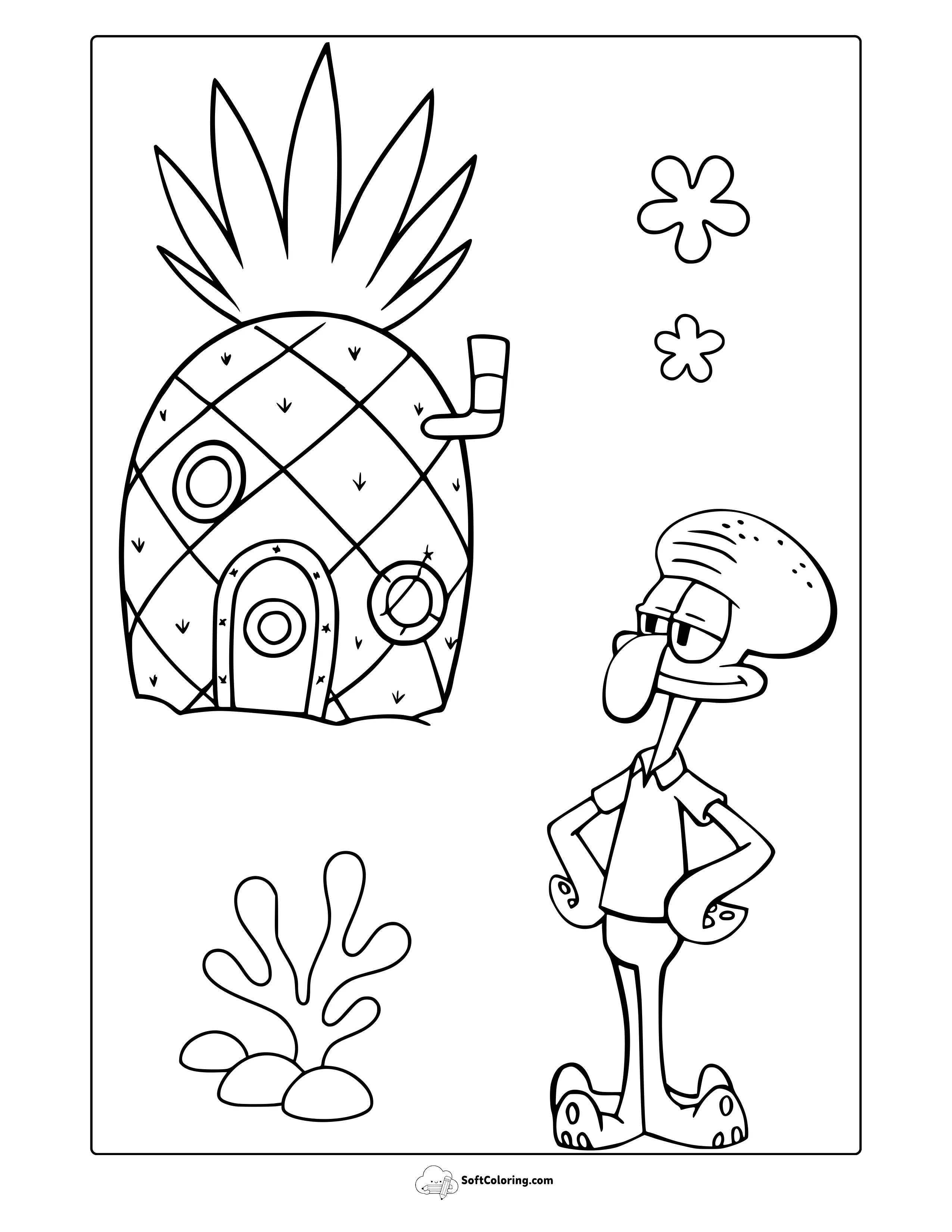 Squidward And Pineapple House Coloring Page