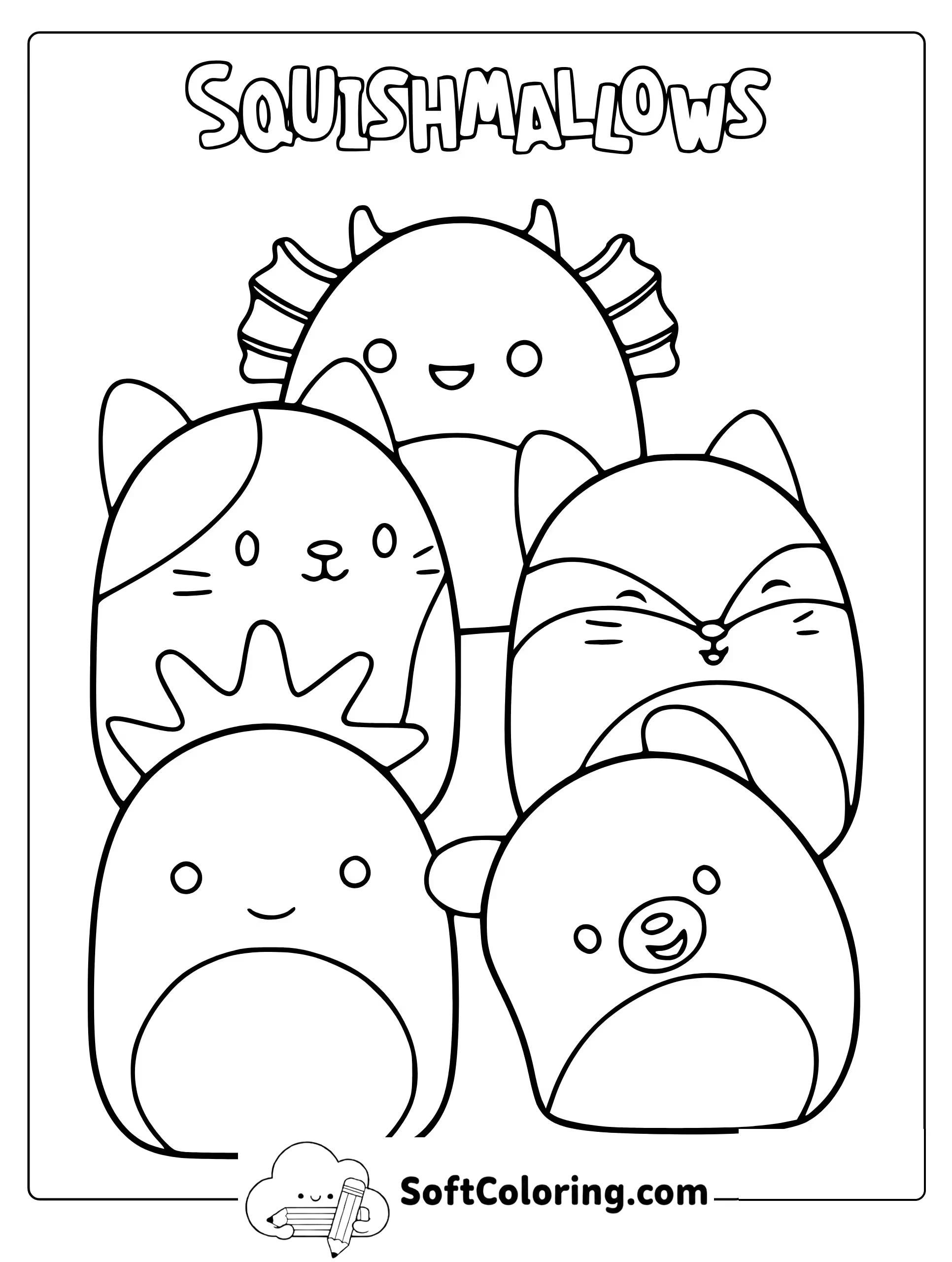 Squishmallow Characters Coloring Page