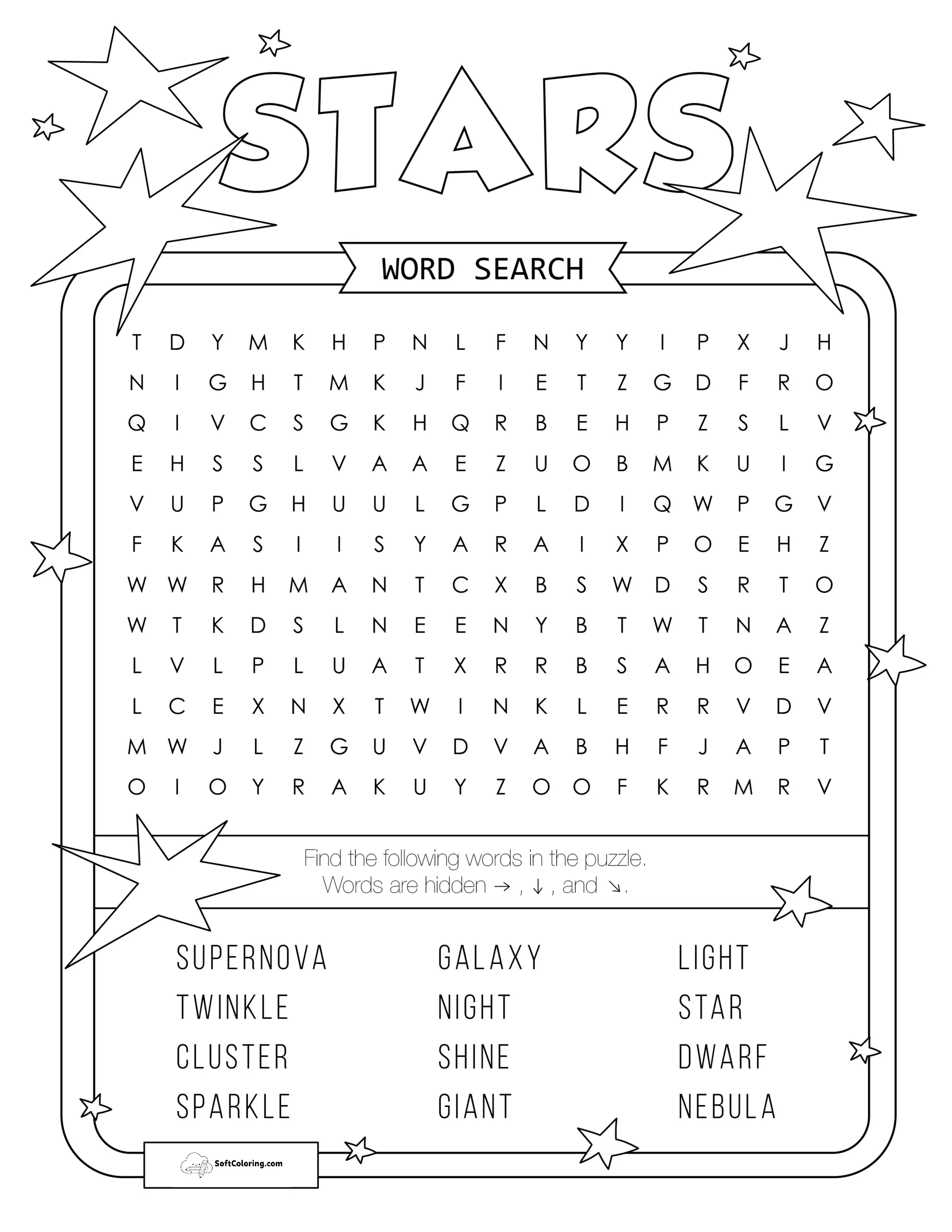 Stars Word Search Puzzle